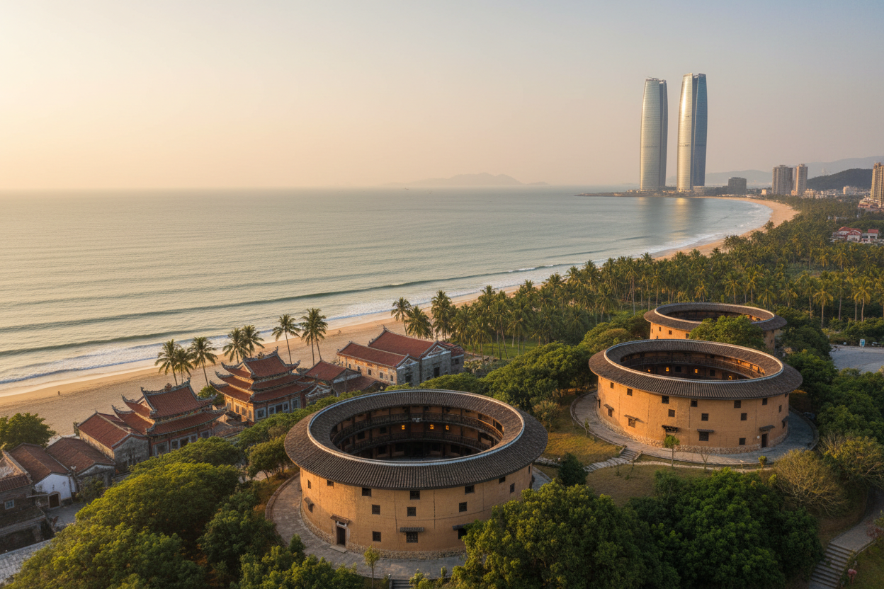 土楼，厦门双子谈，沙滩，闽南古建筑，椰风寨